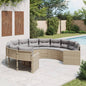 Round garden sofa with beige synthetic rattan cushions