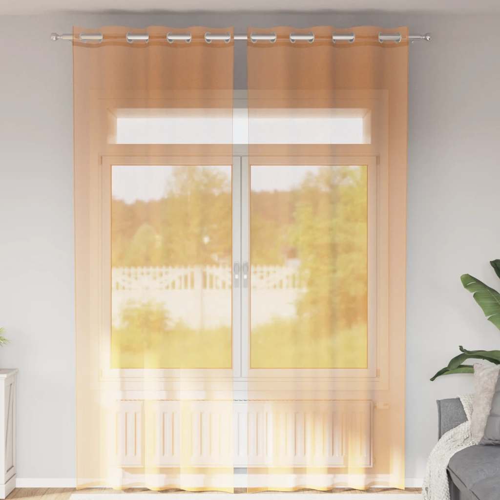 Cortinas de gasa con bolsillos para varillas 2 uds. amarillo