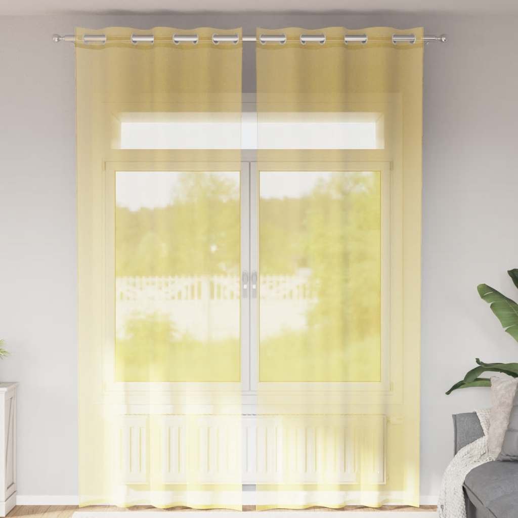 Cortinas de gasa con bolsillos para varillas 2 uds. amarillo
