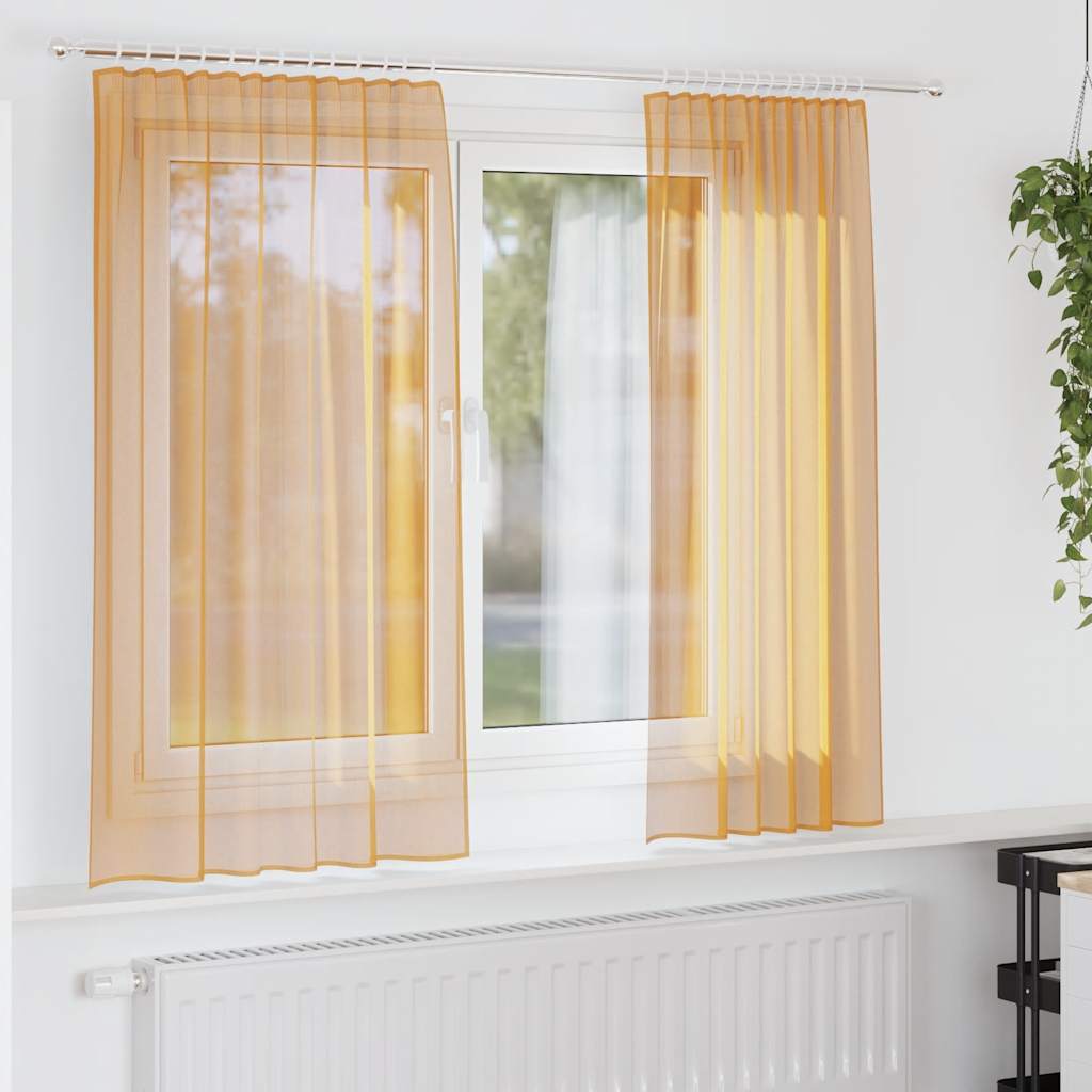 Cortinas de gasa con bolsillos para varillas 2 uds. amarillo