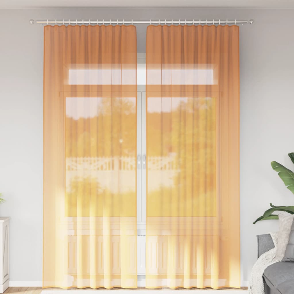 Cortinas de gasa con bolsillos para varillas 2 uds. amarillo