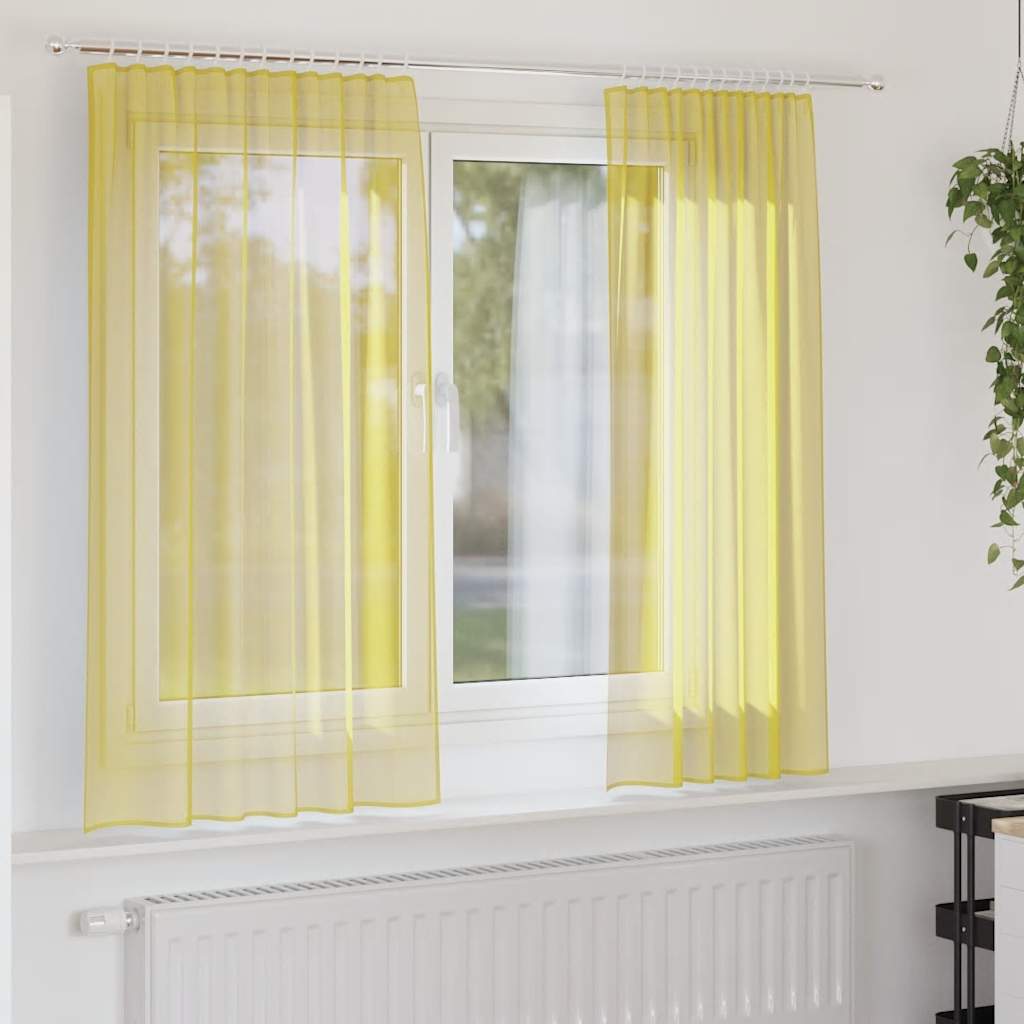 Cortinas de gasa con bolsillos para varillas 2 uds. amarillo