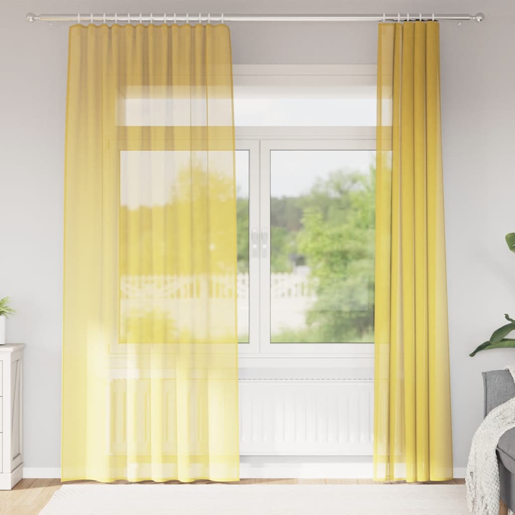 Cortinas de gasa con bolsillos para varillas 2 uds. amarillo