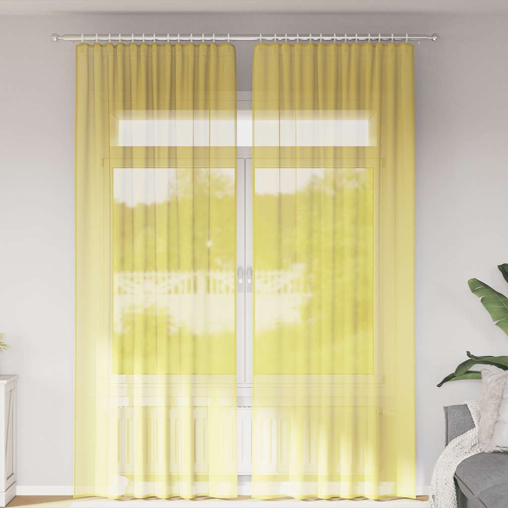Cortinas de gasa con bolsillos para varillas 2 uds. amarillo