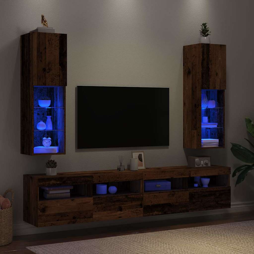Muebles para TV de pared 2 uds madera envejecida 100x30x30 cm