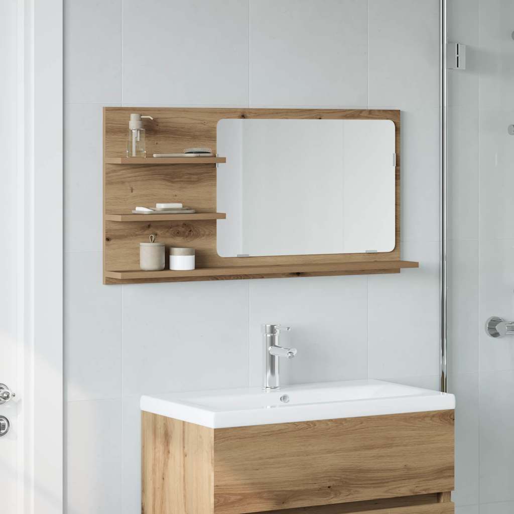 Armario con espejo baño madera marrón roble 60x16x60 cm