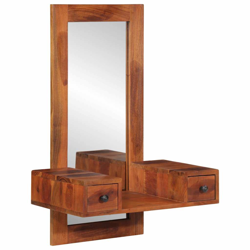 Espejo de pared con cajones madera maciza de acacia 60x33x90 cm