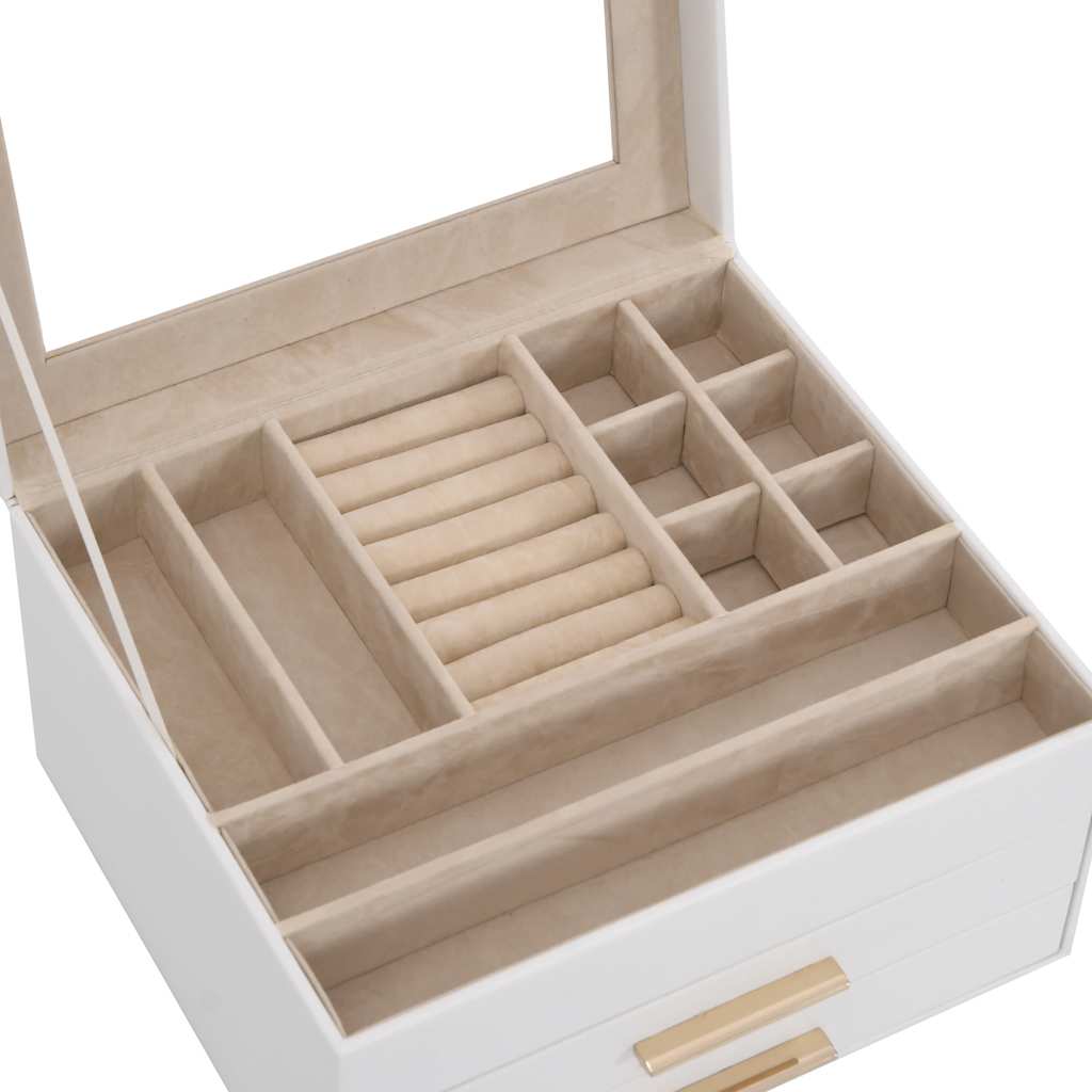 Caja para joyas de 3 niveles blanca 23x20,5x14 cm