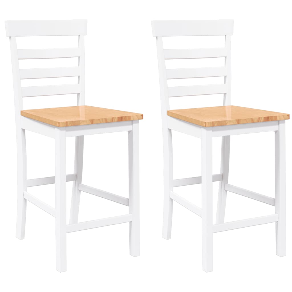 Taburetes de bar 2 uds madera maciza blanca caucho
