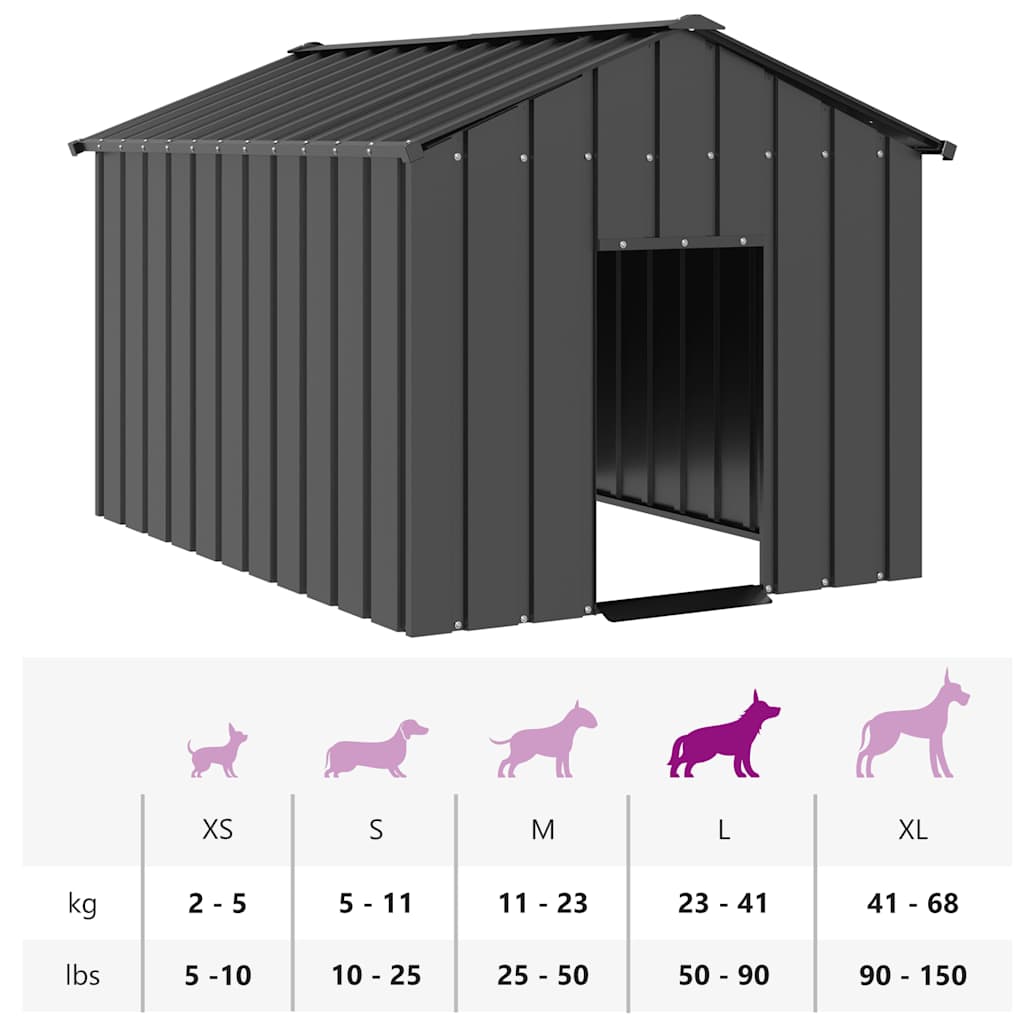 Caseta para perros con techo acero galvanizado 113x153x101 cm