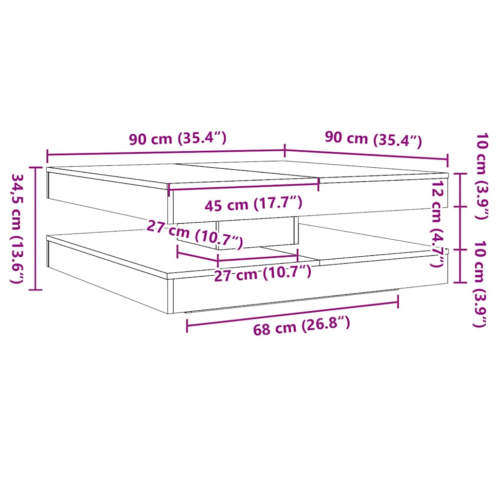 Mesa de centro giratoria 360 grados blanco 90x90x34,5 cm