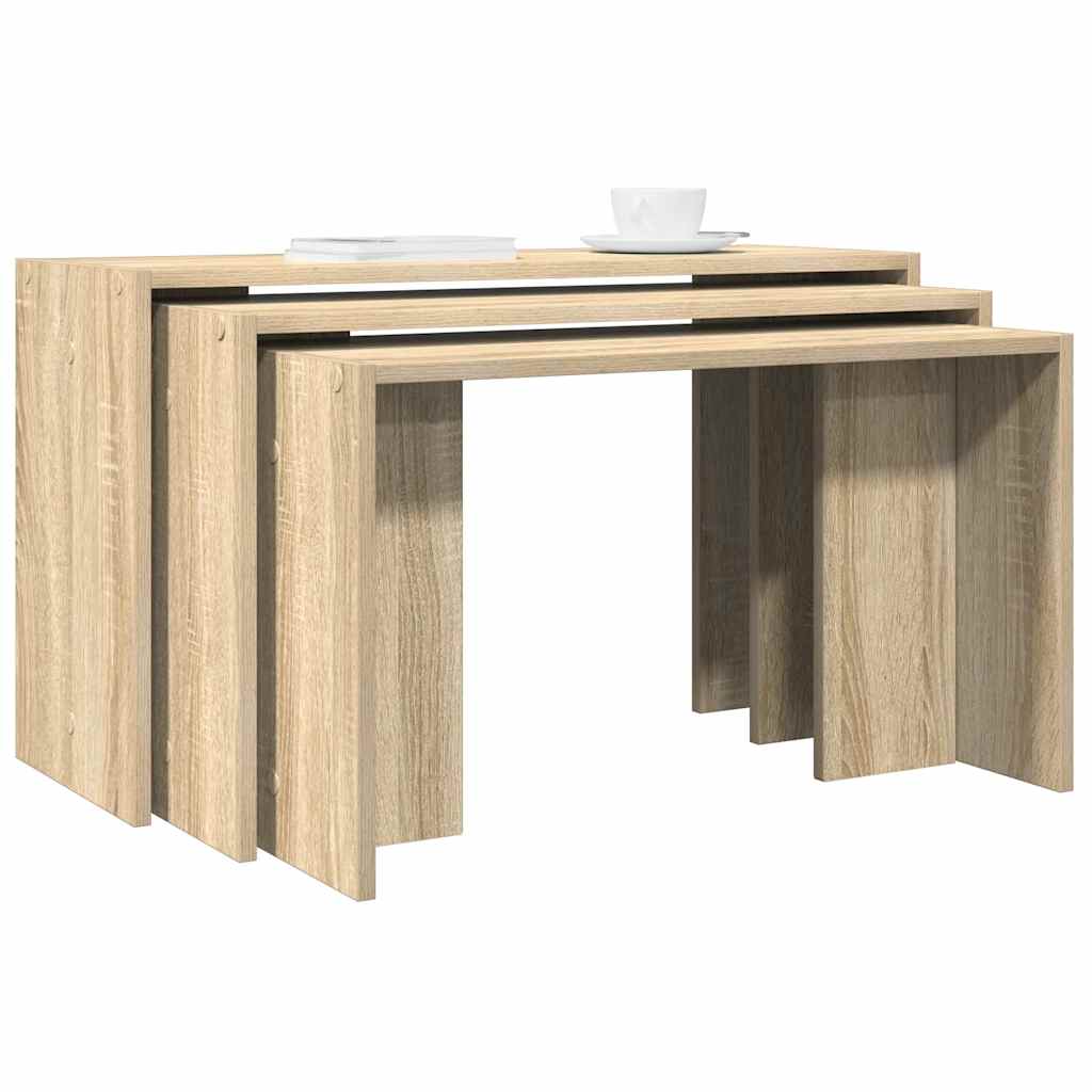 Mesas apilables 3 piezas madera contrachapada gris hormigón