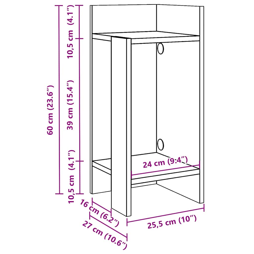 Mesa auxiliar con estante blanco 25,5x27x60 cm