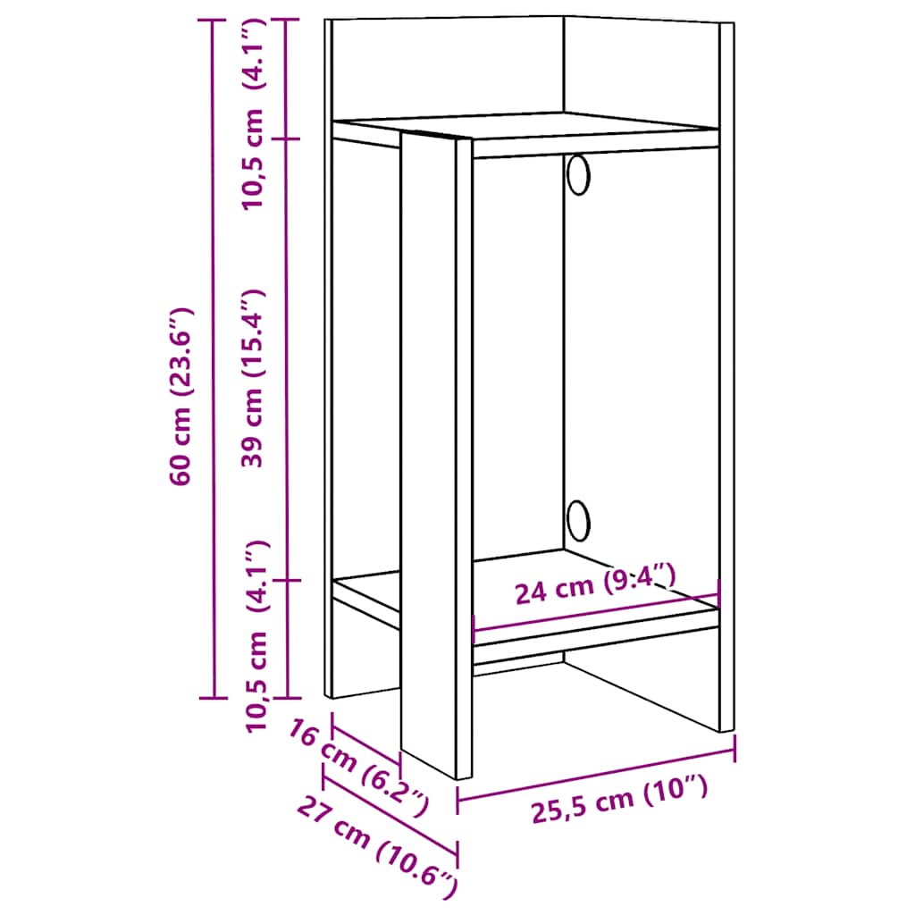 Mesas auxiliares 2 uds con estante ahumado roble 25,5x27x60 cm