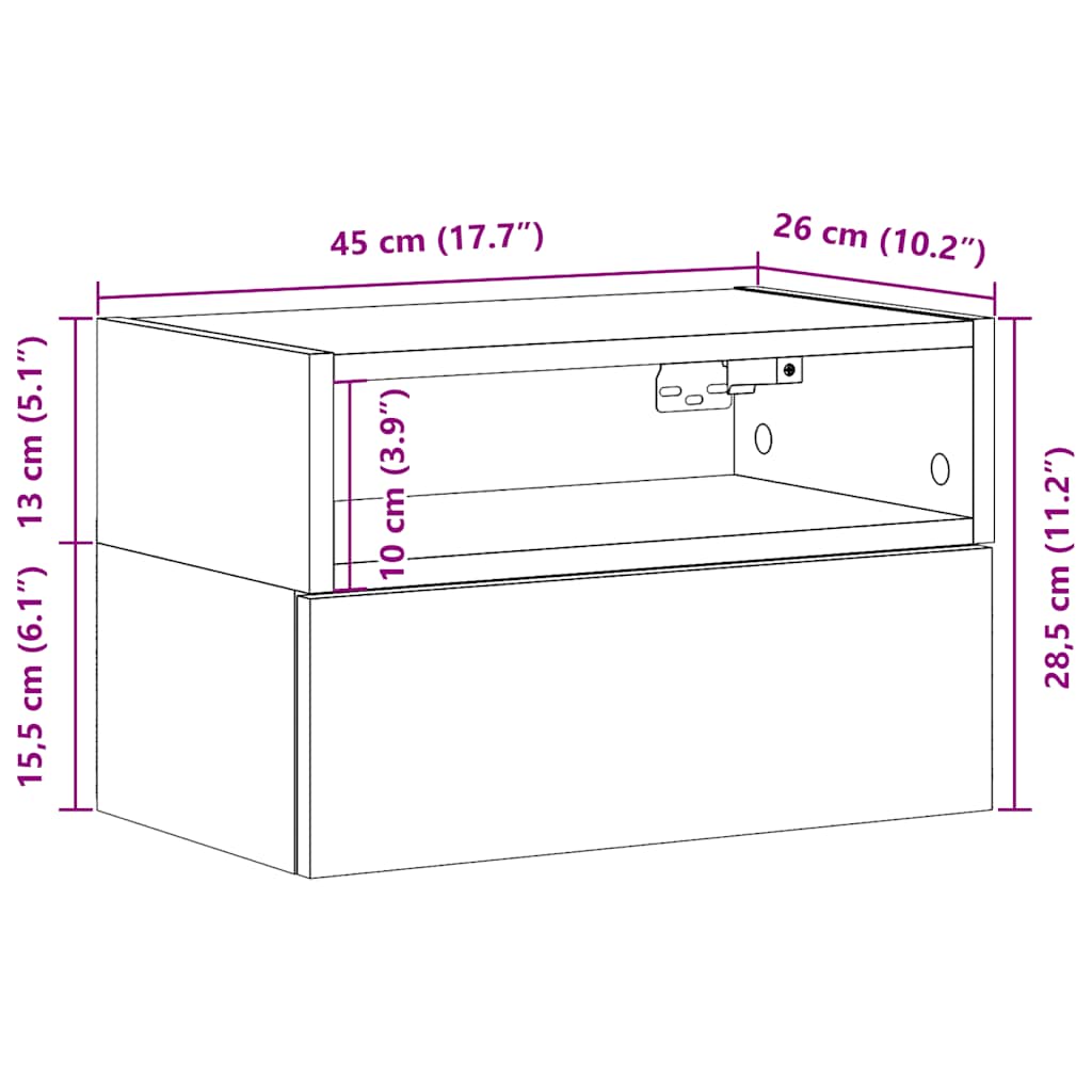 Mesitas de noche de pared 2 uds gris hormigón 45x26x28,5 cm