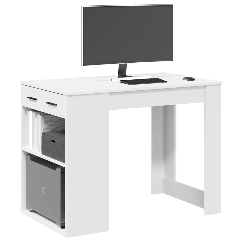 Desk with drawer shelf concrete grey plywood