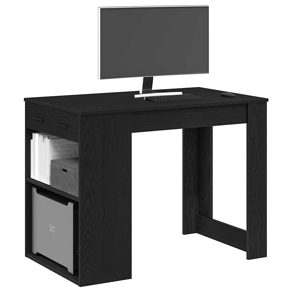 Desk with drawer shelf concrete grey plywood