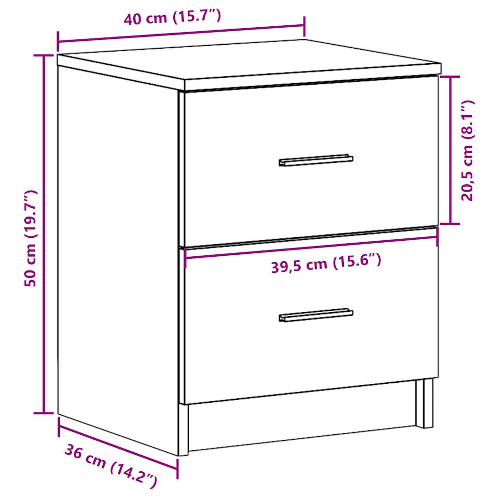 Mesitas de noche 2 uds con 2 cajones roble Sonoma 40x36x50 cm