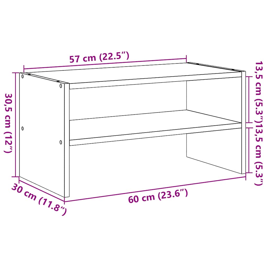 Zapatero apilable roble artesanal 60x30x30,5 cm