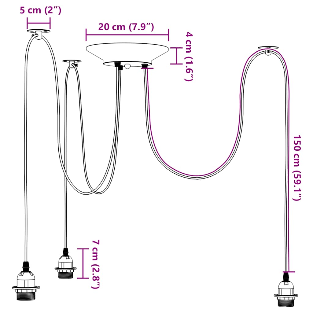 Lámpara colgante con 3 portalámparas E27 metal negro