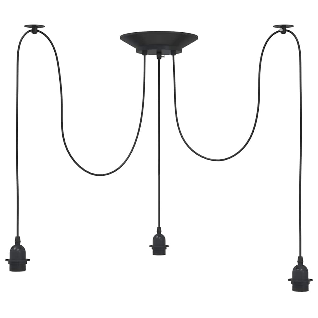 Candeeiro suspenso com 3 casquilhos E27 metal preto