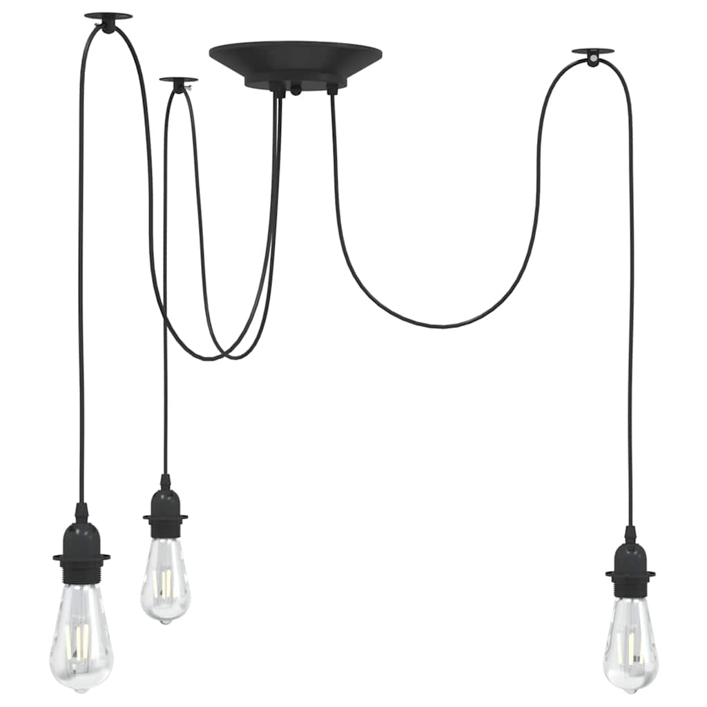 Candeeiro suspenso com 3 casquilhos E27 metal preto