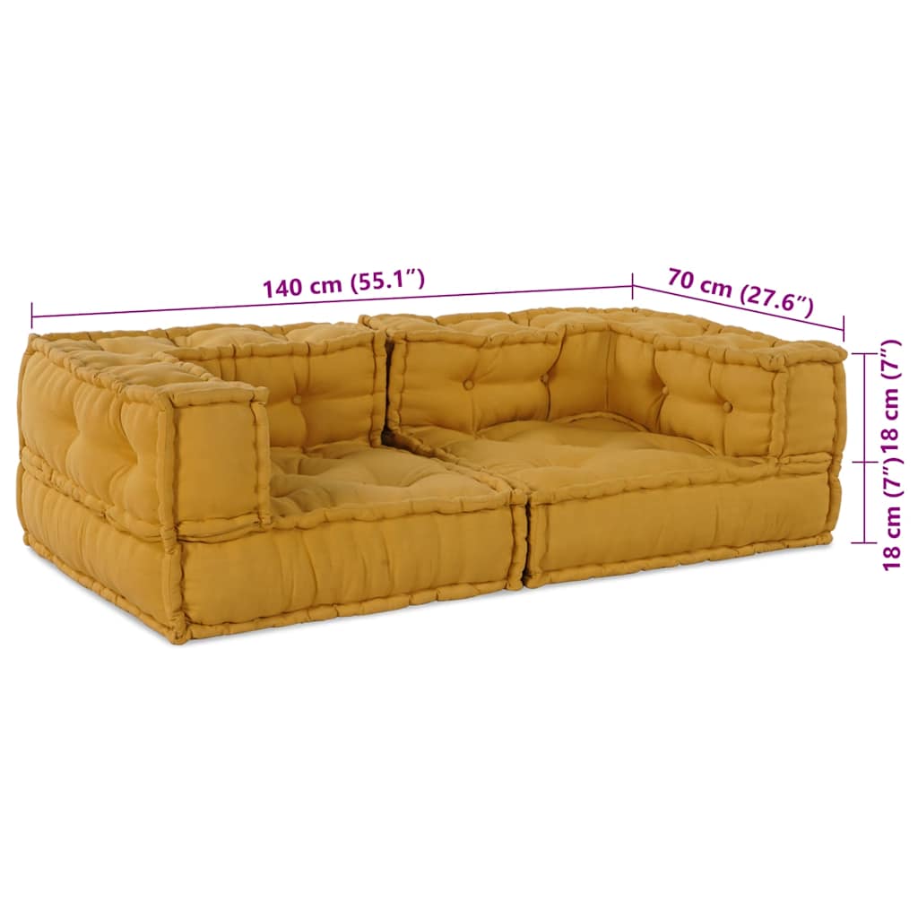 Sofá modular de 2 plazas de tela amarillo 140x70x36