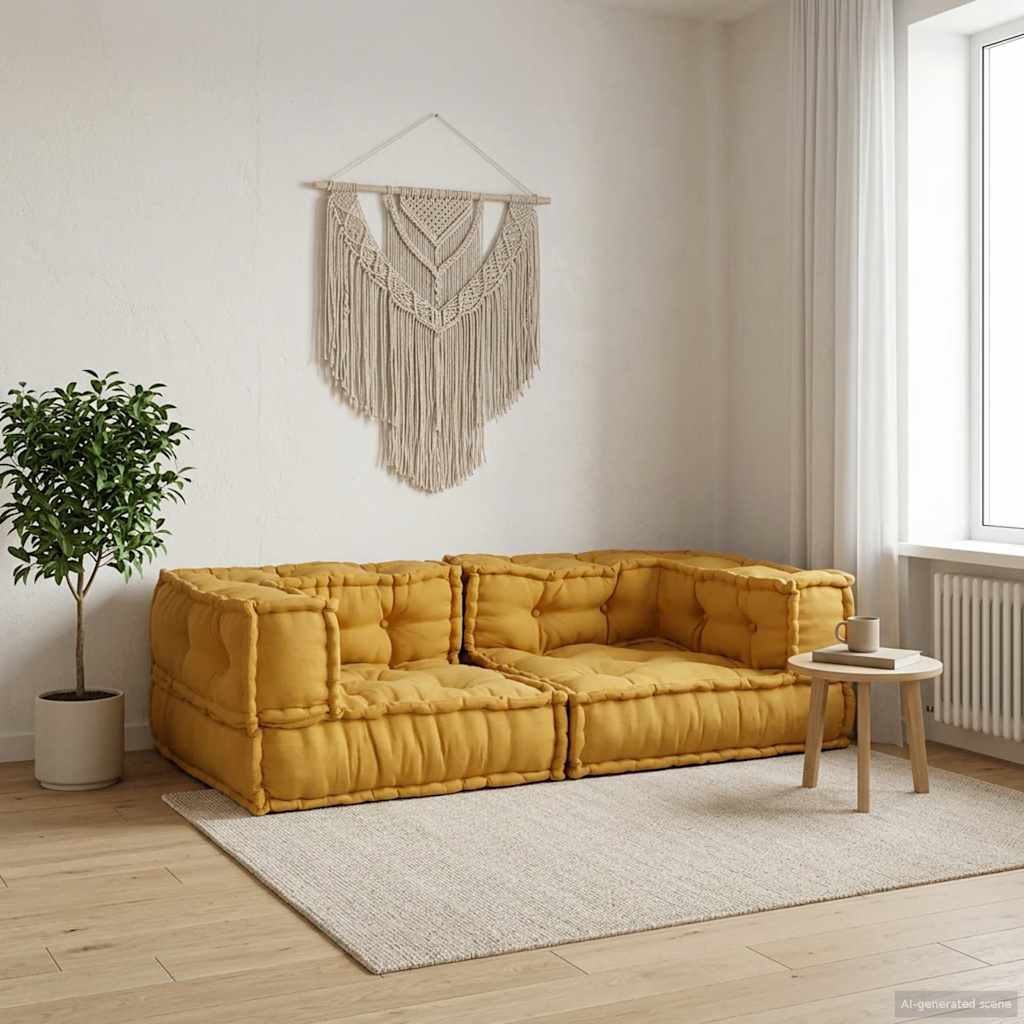 Sofá modular de 2 plazas de tela amarillo 140x70x36