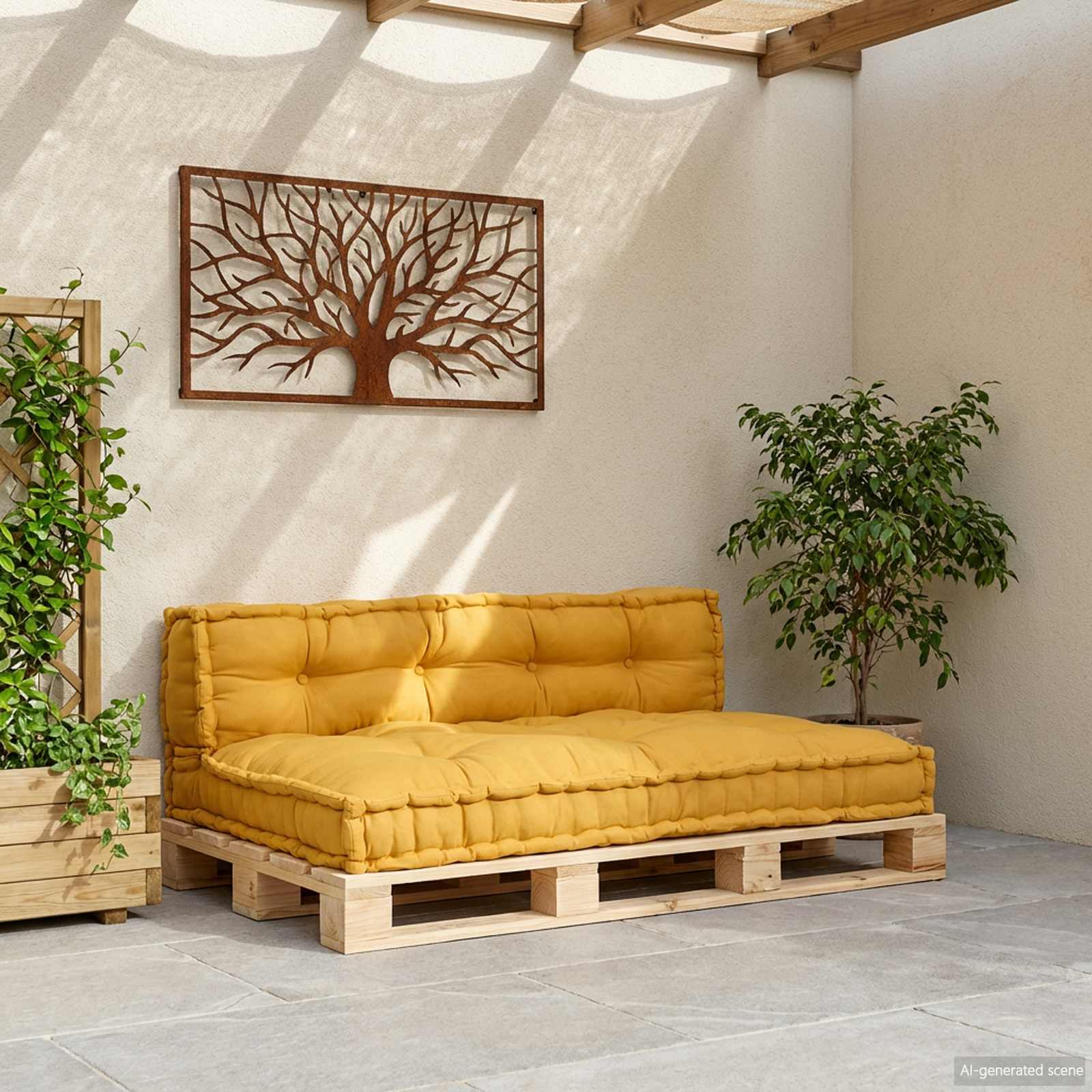 Cojín para Sofá Pallet 2 pcs Amarillo 120 x 80 x 38 cm Tela