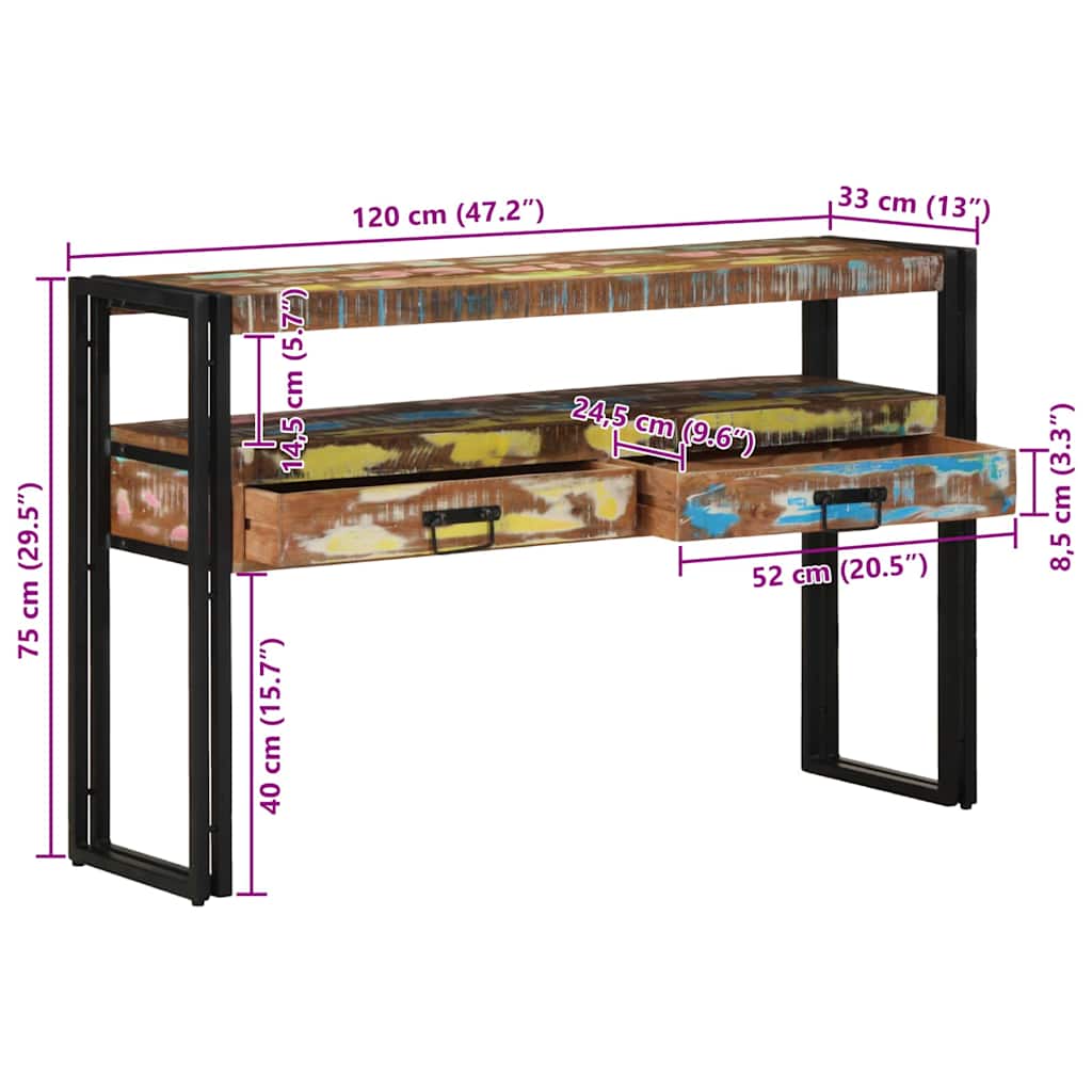 Mesa Consola 120 x 33 x 75 cm Madera sólida recuperada