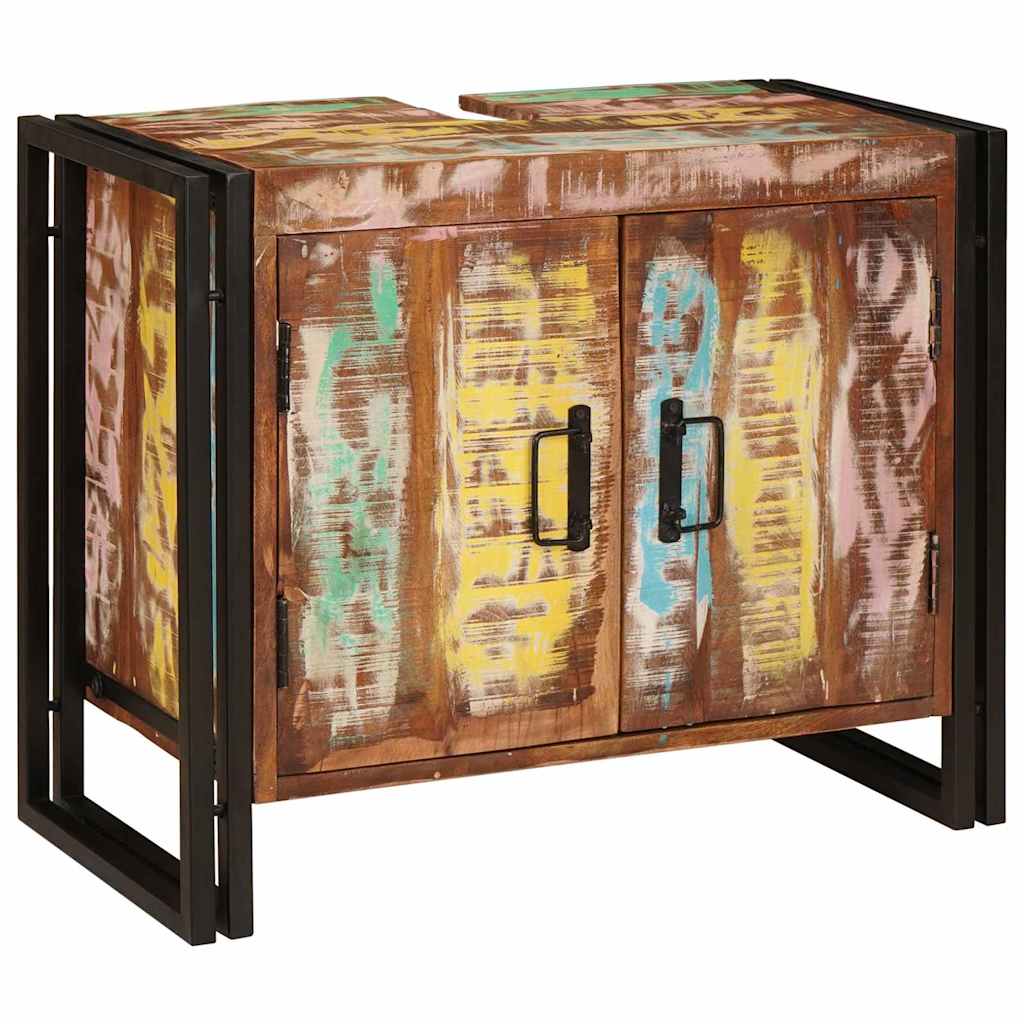 Mueble de lavabo con puerta Multicolor Madera sólida recuperada