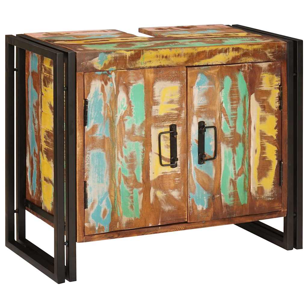 Mueble de lavabo con puerta Multicolor Madera sólida recuperada