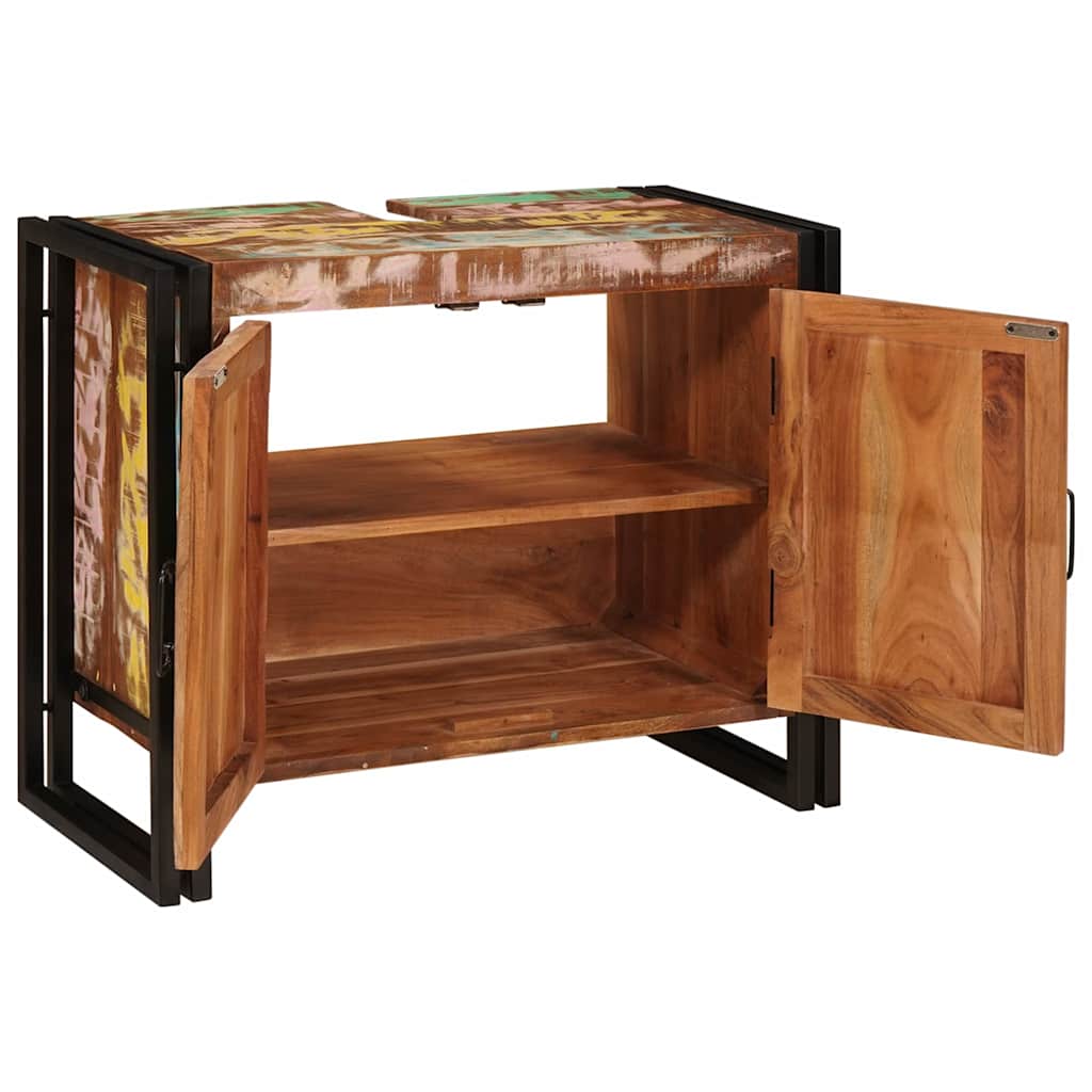 Mueble de lavabo con puerta Multicolor Madera sólida recuperada