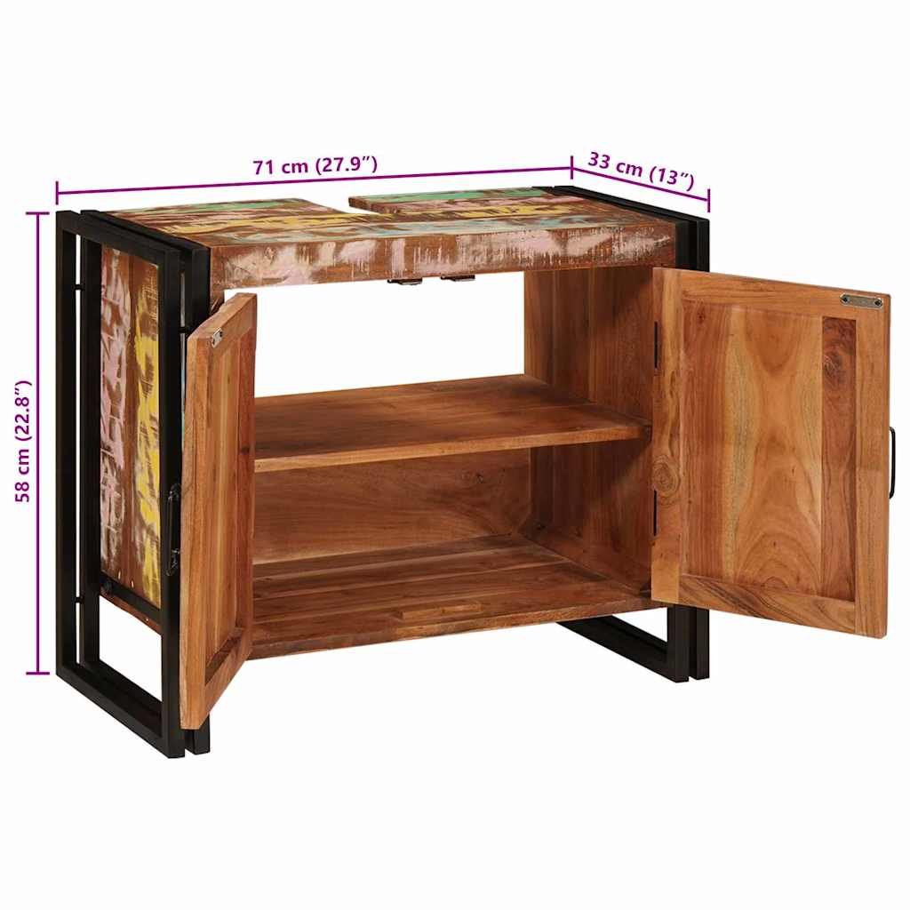 Mueble de lavabo con puerta Multicolor Madera sólida recuperada