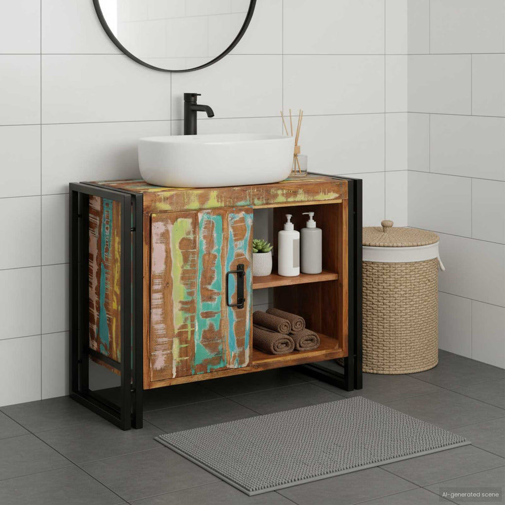 Mueble de lavabo con puerta Multicolor Madera sólida recuperada