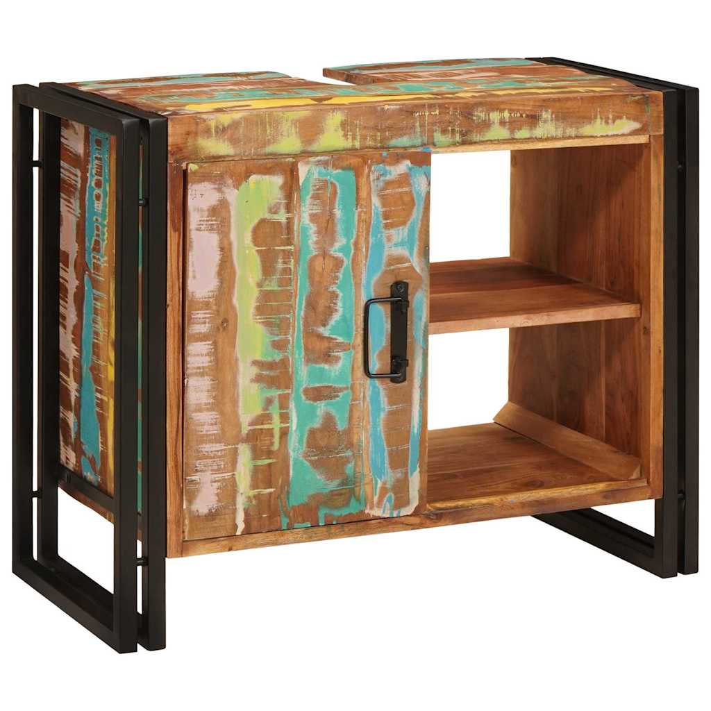 Mueble de lavabo con puerta Multicolor Madera sólida recuperada