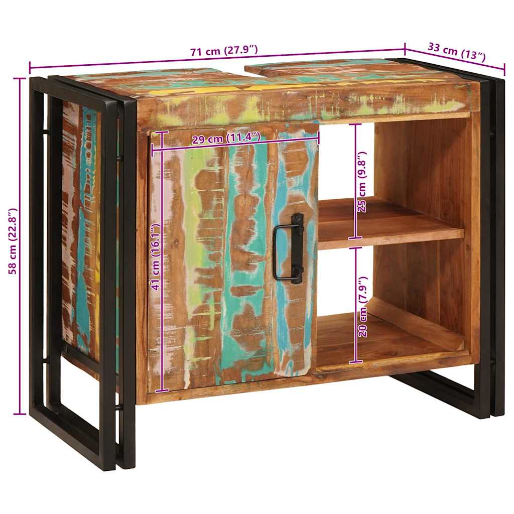 Mueble de lavabo con puerta Multicolor Madera sólida recuperada