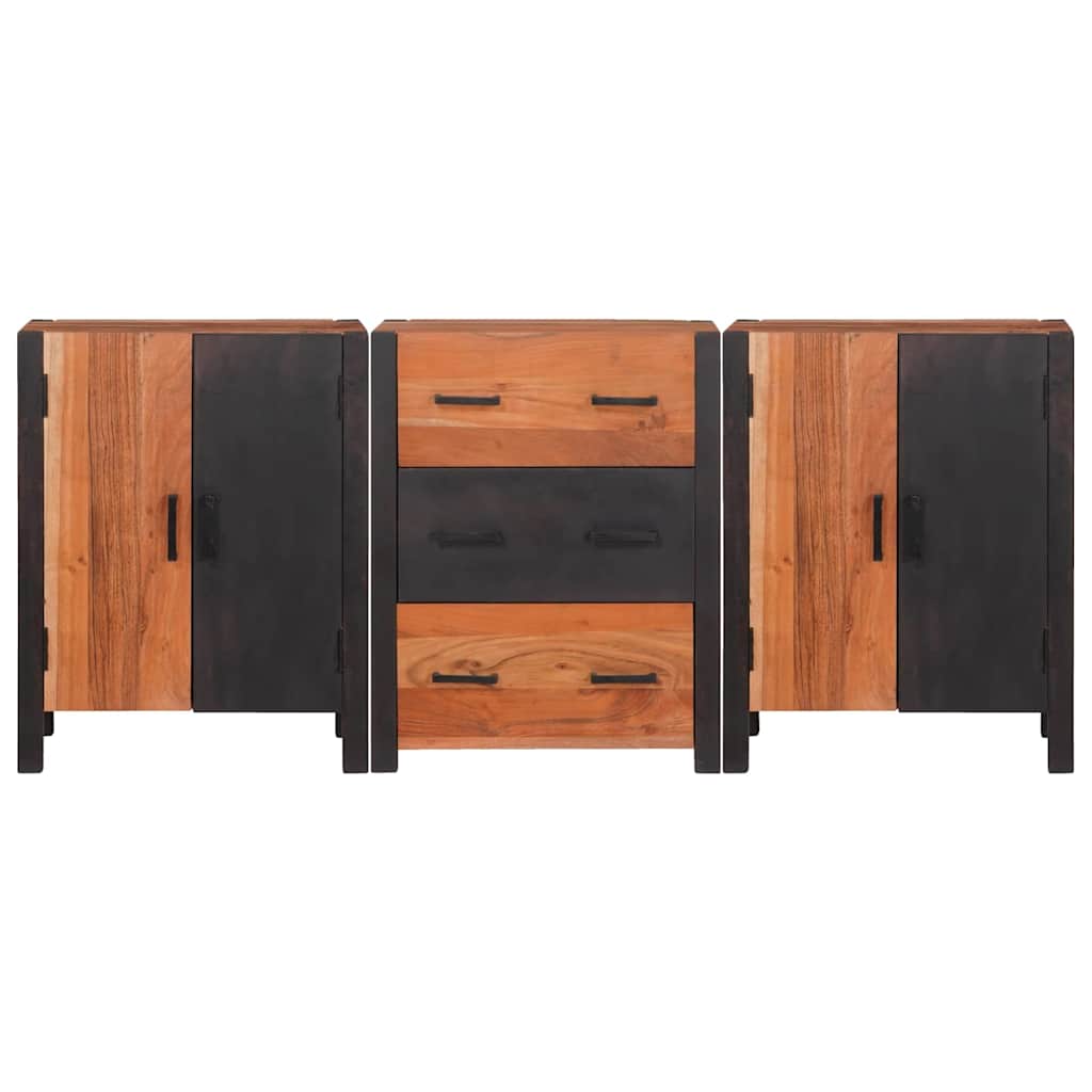 Aparador 3 pcs Marrón 55 x 30 x 75 cm Madera de Acacia Sólida
