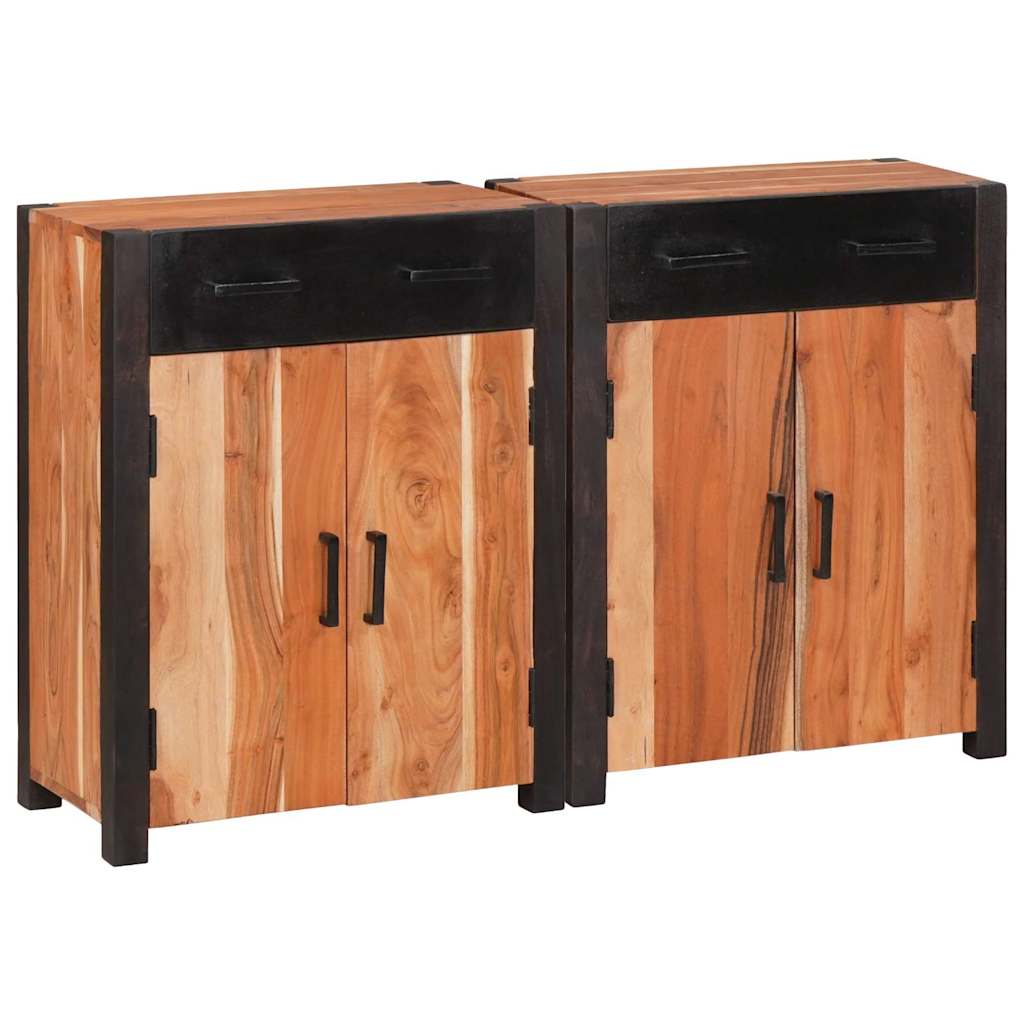 Aparador 2 pcs Marrón 110 x 30 x 75 cm Madera de Acacia Sólida