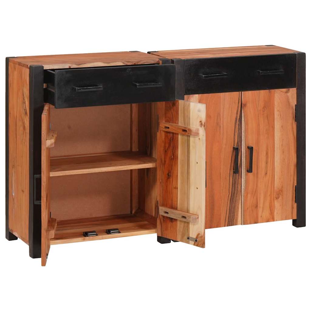 Aparador 2 pcs Marrón 110 x 30 x 75 cm Madera de Acacia Sólida