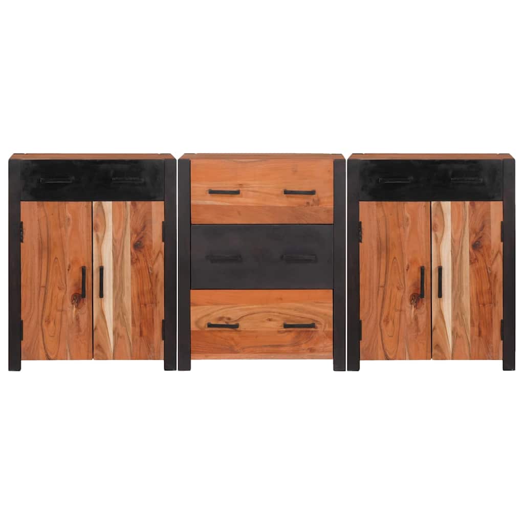 Aparador 3 pcs Marrón 165 x 30 x 75 cm Madera de Acacia Sólida