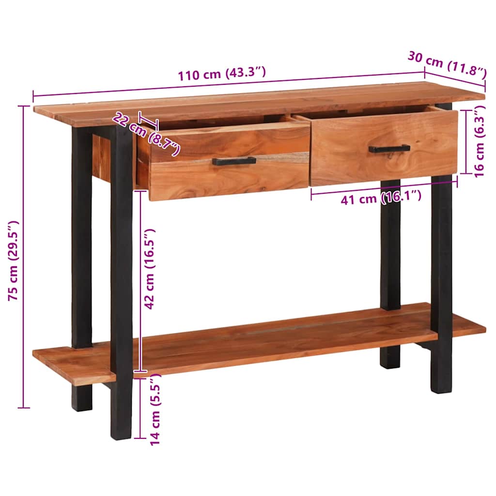 Mesa Consola con cajón Marrón y Negro 110 x 30 x 75 cm
