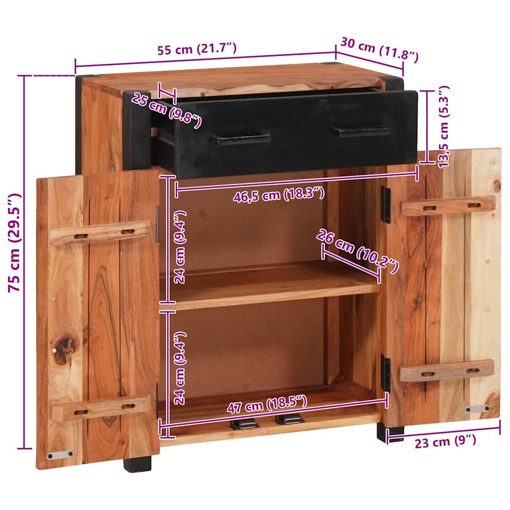 Aparador Marrón 55 x 30 x 75 cm Madera de Acacia Sólida