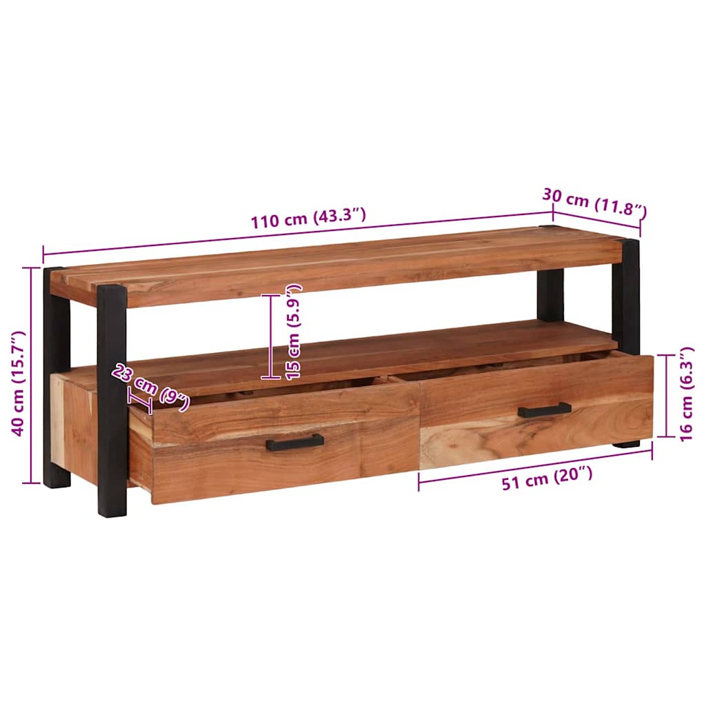 Mueble de TV Marrón 110 x 30 x 40 cm madera maciza de acacia