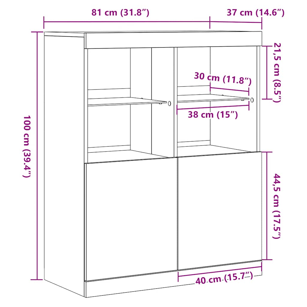 Aparador negro 81x37x100 cm madera de ingeniería