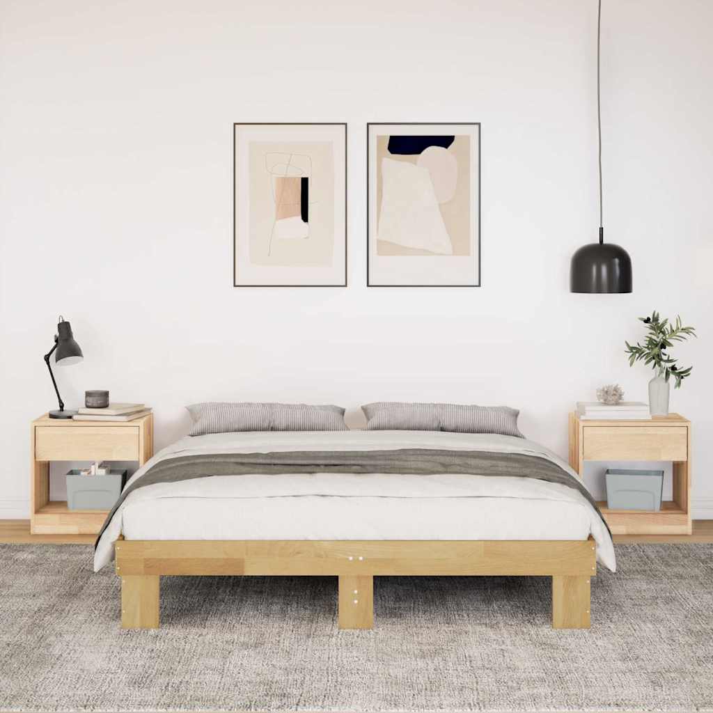 Estructura de cama sin colchón 135x190 cm madera maciza de roble