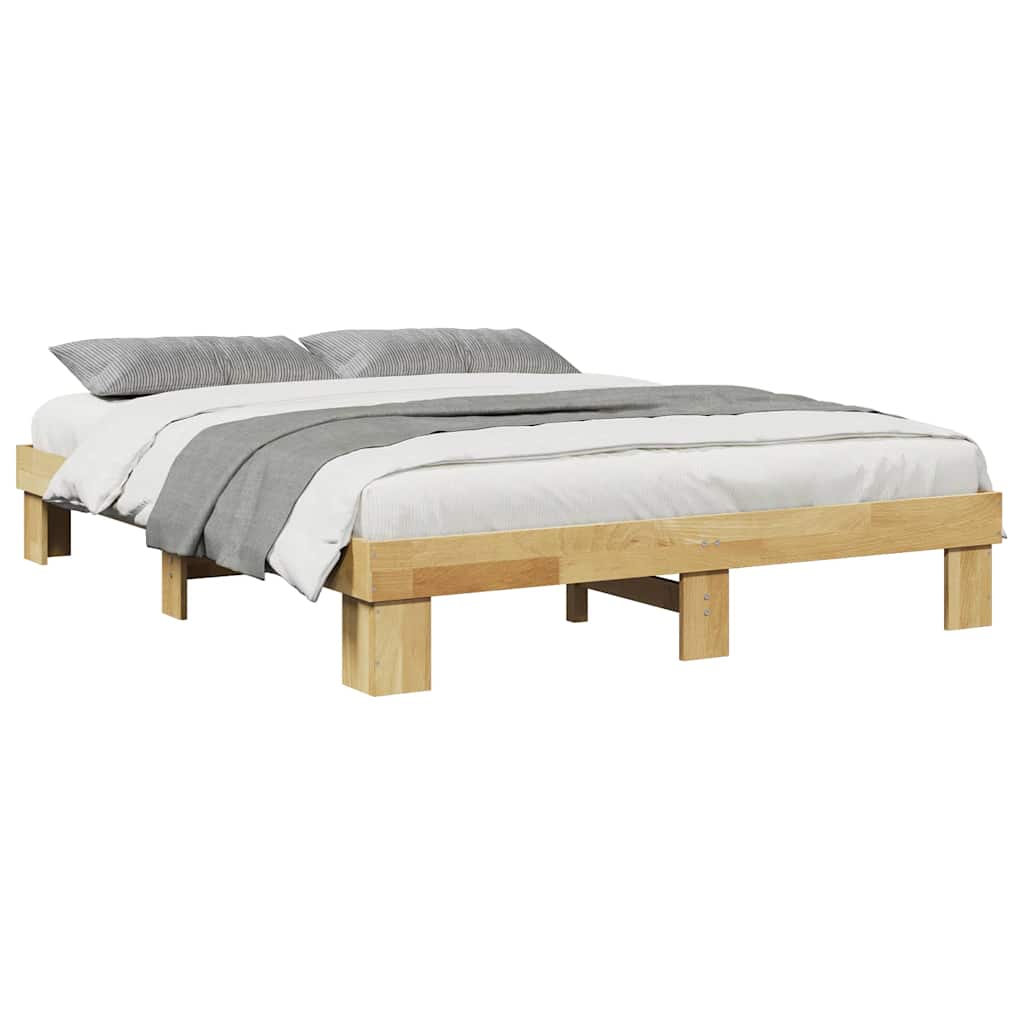 Estructura de cama sin colchón 135x190 cm madera maciza de roble