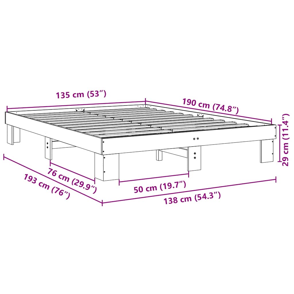 Estructura de cama sin colchón 135x190 cm madera maciza de roble