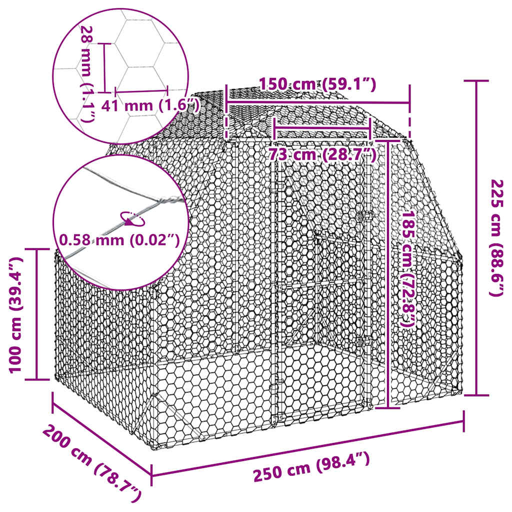 Gallinero 2,5x2x2,25 m acero galvanizado