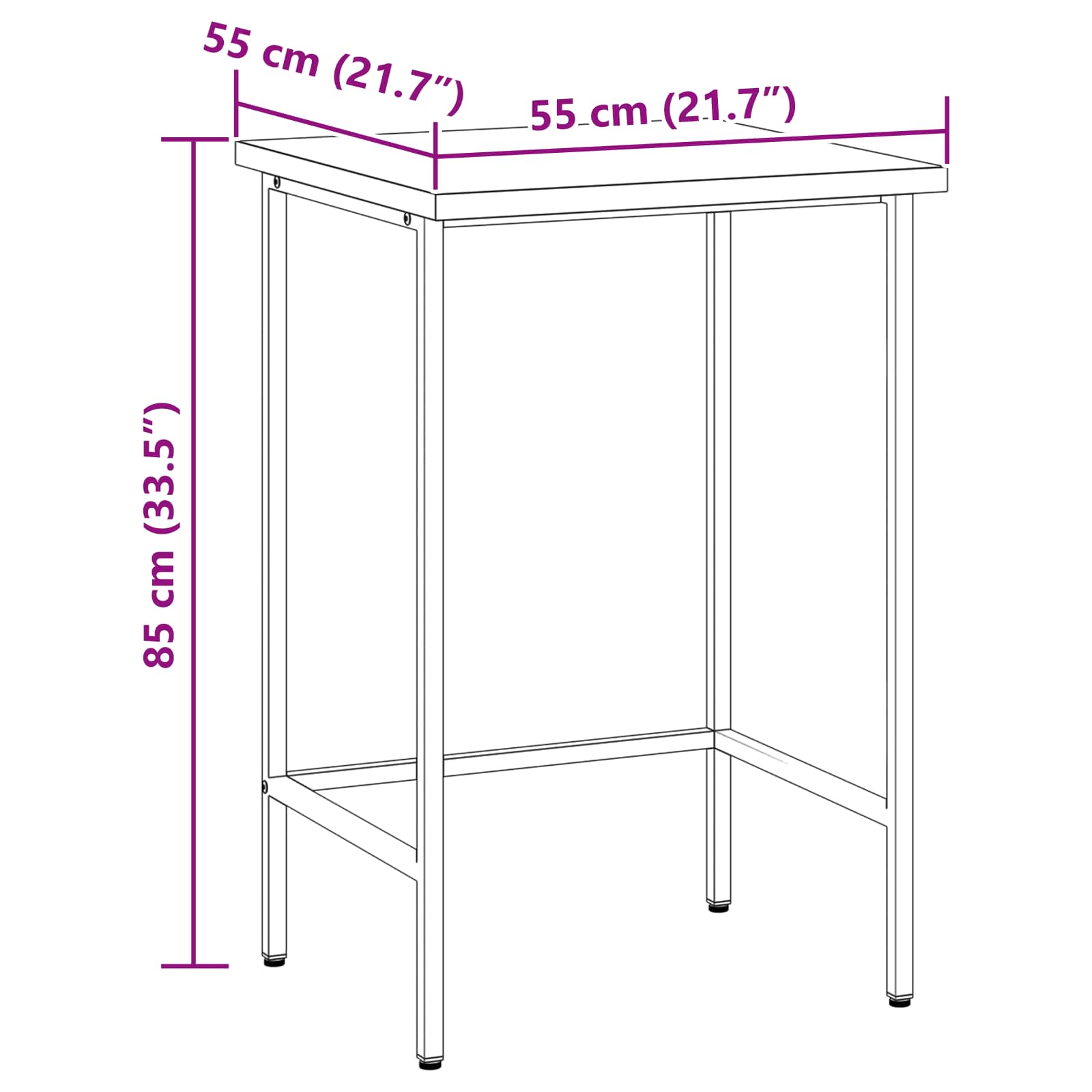Mesa de Esquina Gris 55 x 55 x 85 cm Acero y madera engineered